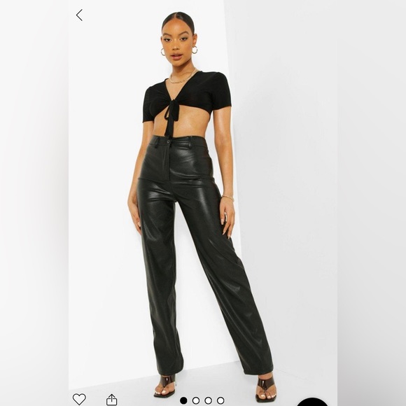 Wide leg faux leather pants, high rise - Picture 2 of 7
